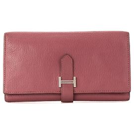 HERMÈS - Bearn Wallet Hermès in pink grained leather Pink