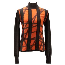 HERMÈS - Suéter Hermès de seda e cashmere marrom e laranja (S-M) Preto