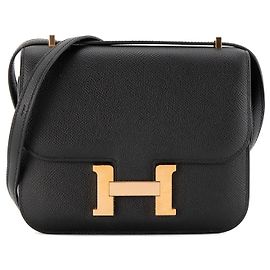 HERMÈS - Bolsa transversal Constance 18 Hermès em couro epsom preto Preto