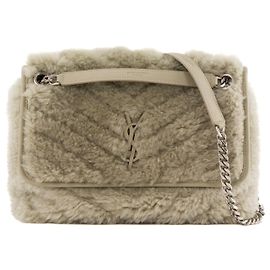 SAINT LAURENT - Bolsa transversal Niki Medium Saint Laurent em couro shearling cinza verde Cinza