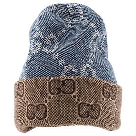 GUCCI - Berretto GG Gucci in lana blu e marrone (L) Blu