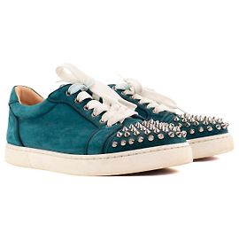 Christian Louboutin LOUBOUTIN - Louis Junior Spikes Sneakers in Blue Duck Suede (Size 36) Blue