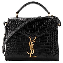 SAINT LAURENT - Cassandra Top Handle mini shoulder bag in embossed croc leather Black