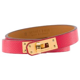 HERMÈS - Bracelete de volta dupla Mini Kelly Hermès em couro swift rosa (T1) Rosa