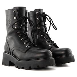 Céline CELINE - Botas Ankle Bulky com Cadena Celine em Couro Preto (Tamanho 38) Preto