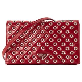 PRADA - Borsa a tracolla Prada in pelle verniciata rossa e occhielli argentati Rosso