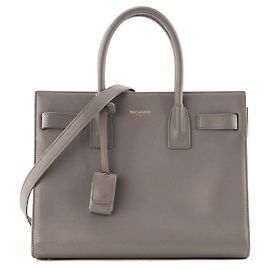 SAINT LAURENT - Sac de jour Small Saint Laurent en cuir lisse gris Gris