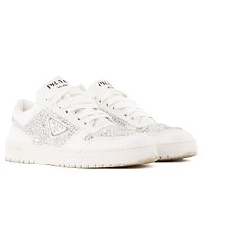 PRADA - Tênis Downtown em couro e strass branco (T35,5) Azul