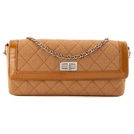 CHANEL - Bolsa de Ombro East West Chocolate Bar em Couro Verniz e Jersey Marrom Marrom
