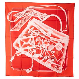 HERMÈS - Carré 90 Please Check In Hermès en seda multicolor Roja