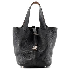 HERMÈS - Picotin 18 Handbag in Black Clemence Leather Black