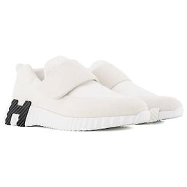 HERMÈS - Sneakers H Hermès en toile et daim écru et blanc (T35) Blanc