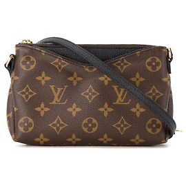 LOUIS VUITTON - Bolsa transversal Pallas Louis Vuitton em lona monogramada e couro preto Marrom
