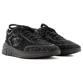 CHANEL - CC Chanel Sneakers in sequins and smooth black leather (Size 40) Black