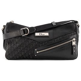 DIOR - Bolsa de ombro Dior em tela oblíqua e couro liso preto vintage Preto
