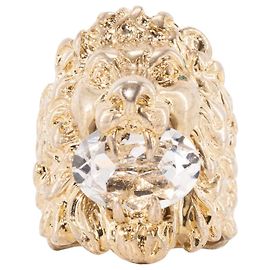 GUCCI - Anel Cabeça de Leão em metal dourado e cristal branco (T59) Dourado