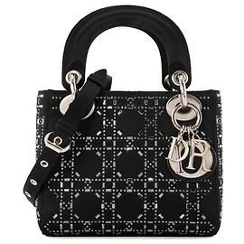DIOR - Borsa a Spalla Lady Dior Mini in Satin Nero con Strass Nero