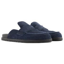 HERMÈS - Go Hermès Navy Blue Suede Mules (Size 41) Navy blue