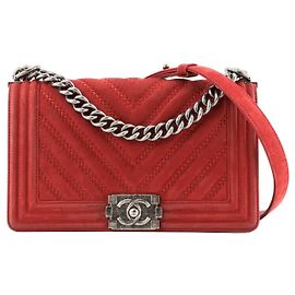 CHANEL - Borsa a Spalla Boy Medium in Camoscio Rosso Bordò