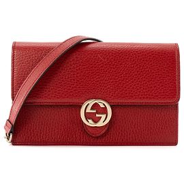 GUCCI - Borsa a tracolla Wallet on chain Interlocking GG in pelle granulata rossa Rosso