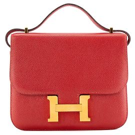 HERMÈS - Bolsa de Ombro Constance 18 em Couro Epsom Vermelho Vermelho