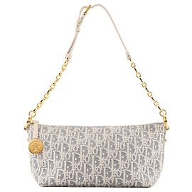 DIOR - Bolsa de ombro Hobo Diorstar com corrente Dior em lona azul e couro branco Azul