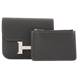 HERMÈS - Constance Slim Wallet in Grey Grained Leather Grey