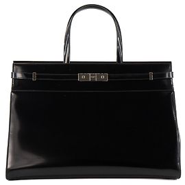 SAINT LAURENT - Borsa Cabas Manhattan GM Saint Laurent in pelle lucida nera Nero