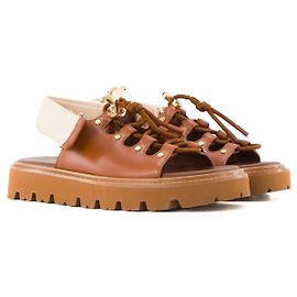 Céline CELINE - Sandálias Billie Celine em couro tan e tecido cru (T35) Marrom