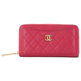 CHANEL - Portefeuille long Classique/Timeless en cuir caviar rose édition limitée Rose