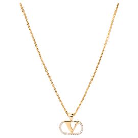 Valentino Garavani VALENTINO - Colar Logo Valentino com Strass em Metal Dourado Dourado