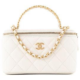 CHANEL - Bolsa de Ombro Vanity Chanel em Couro Caviar Branco Branco