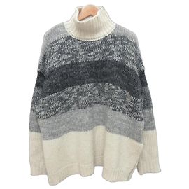 Autre Marque CLANE GRADATION BORDER Wide Knit Pullover Brown Cream