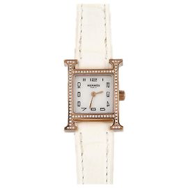 Relógio H Hermès PG/D Ouro Rosa Quartzo 17x24mm Branco Dourado