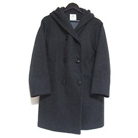 LANVIN en Bleu Wool Coat Brown Dark grey