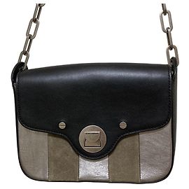Autre Marque Borsa a spalla in pelle Coccinelle con patta e catena Nero Grigio