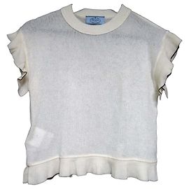 Prada Strickpullover aus Wolle und Kaschmir-Mischung Weiß Roh