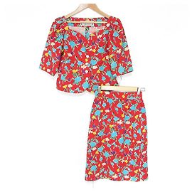 Yves Saint Laurent Set Up Jacket Skirt Red