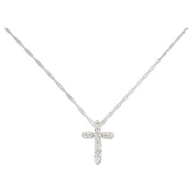 Autre Marque K14WG Cross Diamond Necklace Silvery