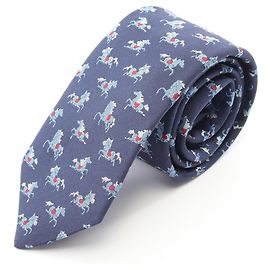 Hermès Hermes silk tie with horse pattern, navy and multicolored, for women. Multiple colors