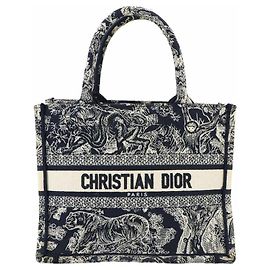 Christian Dior Toile de Jouy Reverse Book Tote Small Handbag, Canvas, Navy, Navy blue