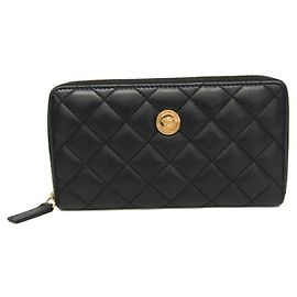 Versace Medusa Quilted Leather Round Zip Long Wallet Women's Leather Long Wallet (fold) Black Black