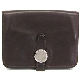Hermès Hermes Dogon Swift Leather Card Case Dark Brown Brown