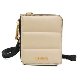 Moncler Flat Wallet Small Men,Women Leather Chain/Shoulder Wallet Light Beige Beige