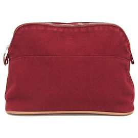 Hermès Hermes Bolide MM Women's Cotton,Leather Pouch Bordeaux,Brown Brown