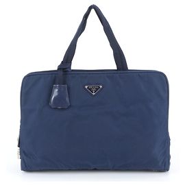 Bolso de mano de cuero con logo triangular de nylon Tessuto de Prada para hombres Azul