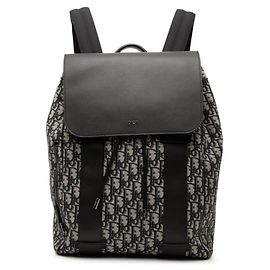 Christian Dior Dior Trotter Oblique Logo Jacquard Backpack, Black/Gray Leather/Fabric, Women's. Black