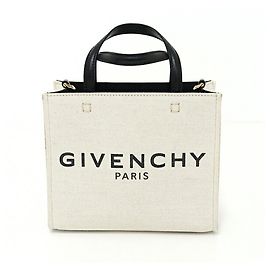 GIVENCHY G Tote Mini Beige/Negro Lino & Algodón/Novillo Hombro Sin Usar Negro