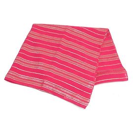 Céline Celine Large Stole Border Pattern Silk Shawl Vivid Pink x Gold Thread Pink