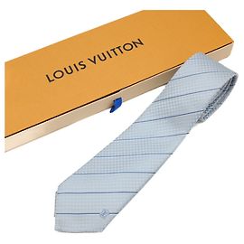 LOUIS VUITTON Cravatta Louis Vuitton Ex Cravate Blu Cielo Grigio % Seta Marrone